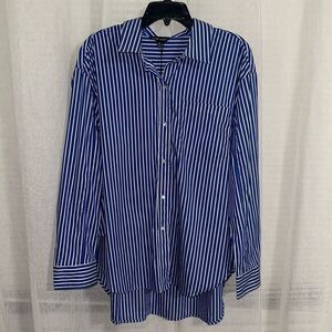 Modern Works XL White Blue Vertical Stripe Collared Button Down Long Sleeve